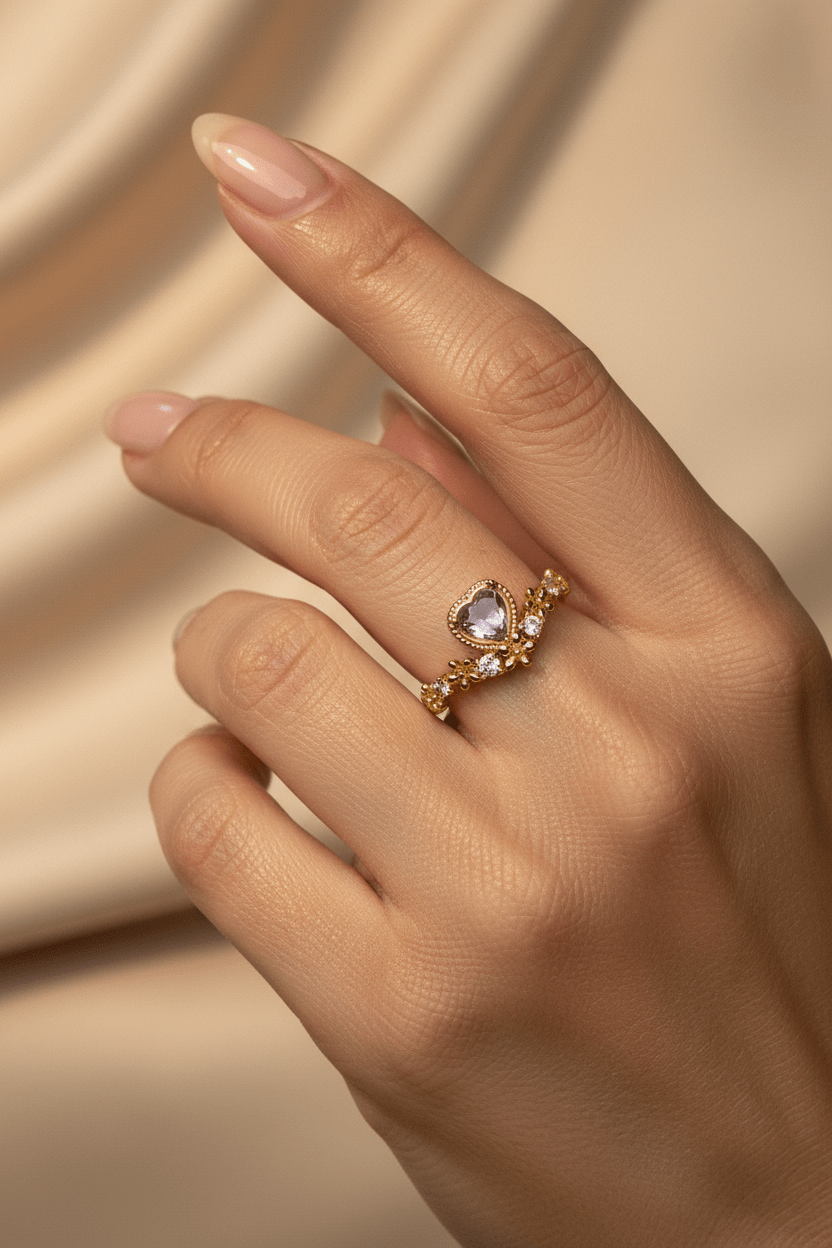 Anillo Corona Corazón Rosa Pastel - Al estilo Martinez
