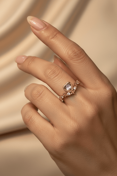 Anillo Corona Corazón Rosa Pastel - Al estilo Martinez
