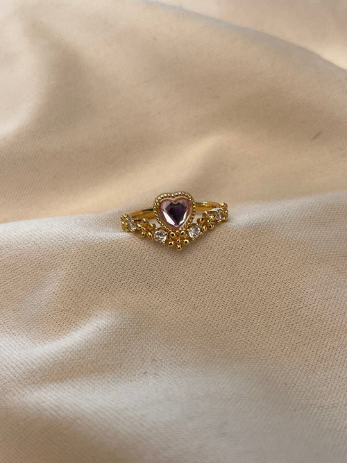Anillo Corona Corazón Rosa Pastel - Al estilo Martinez
