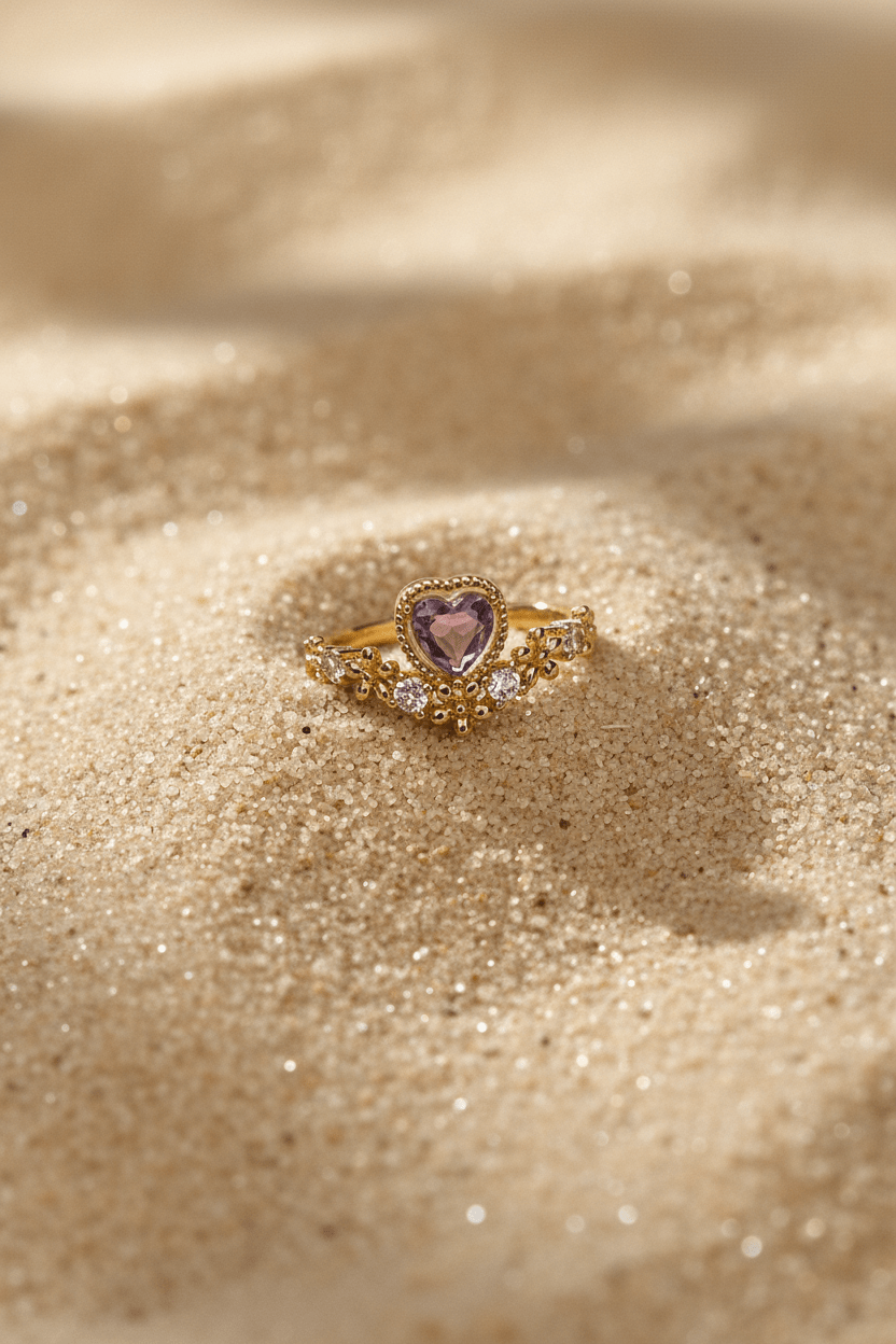 Anillo Corona Corazón Rosa Pastel - Al estilo Martinez