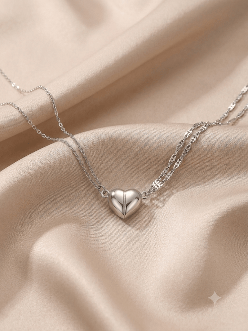 Cadena Dúo Corazón Magnético | Acero Inoxidable Plateado - Al estilo Martinez
