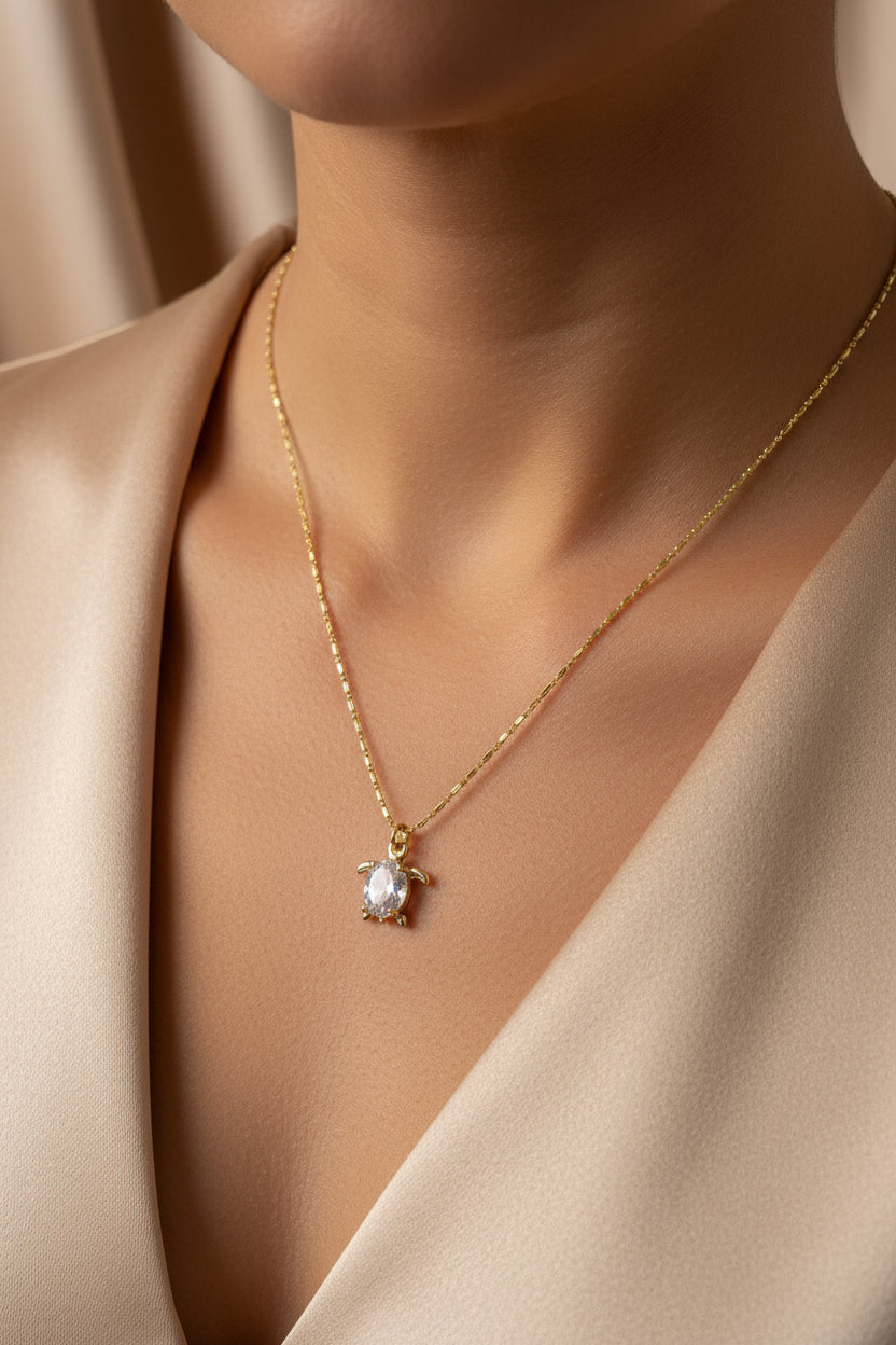 Collar Aesthetic Dije Tortuga | Rodio y Cristales❤️ - Al estilo Martinez
