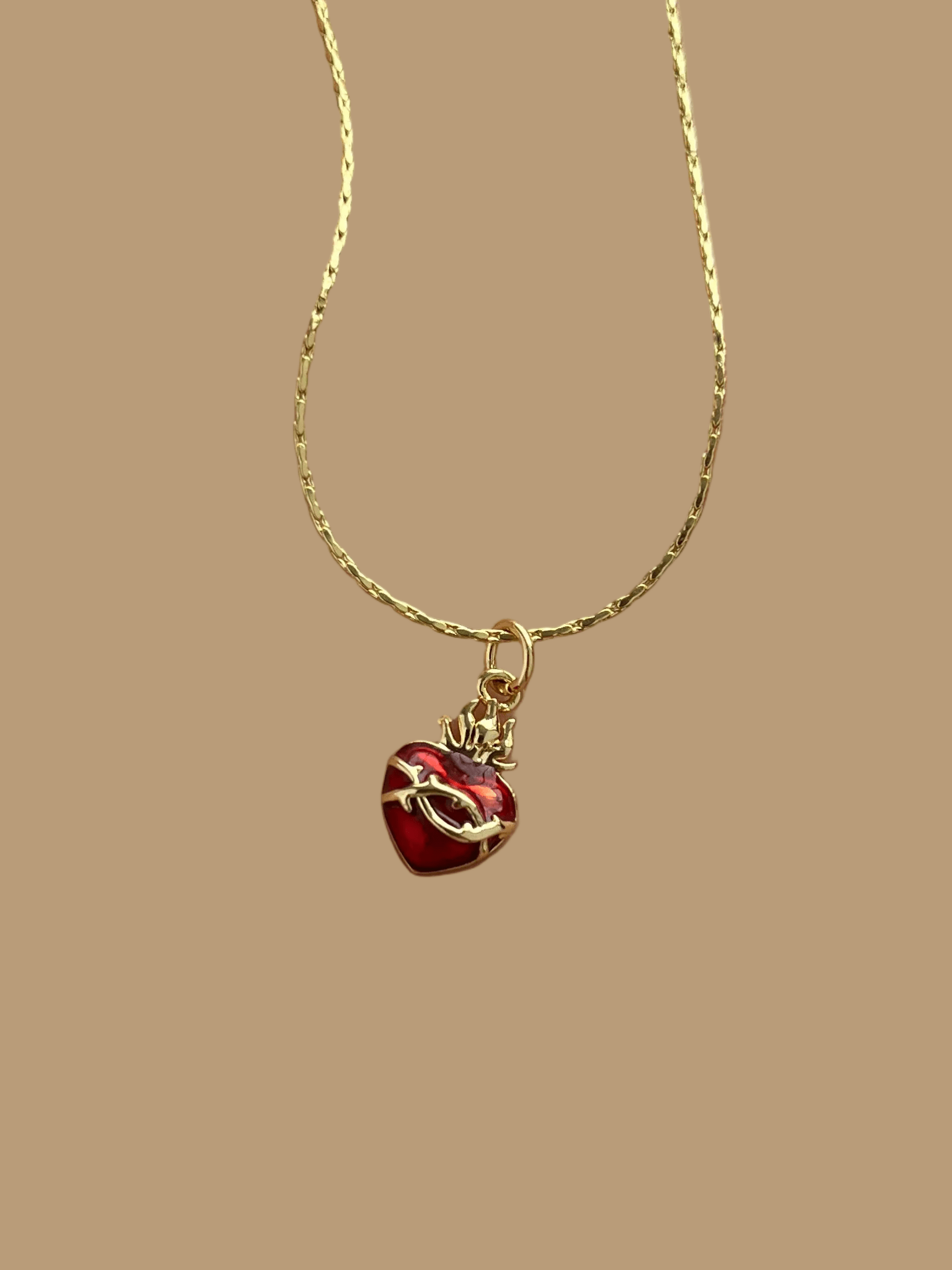 Collar Dije Sagrado Corazón | Rodio Martillado y Esmalte - Al estilo Martinez